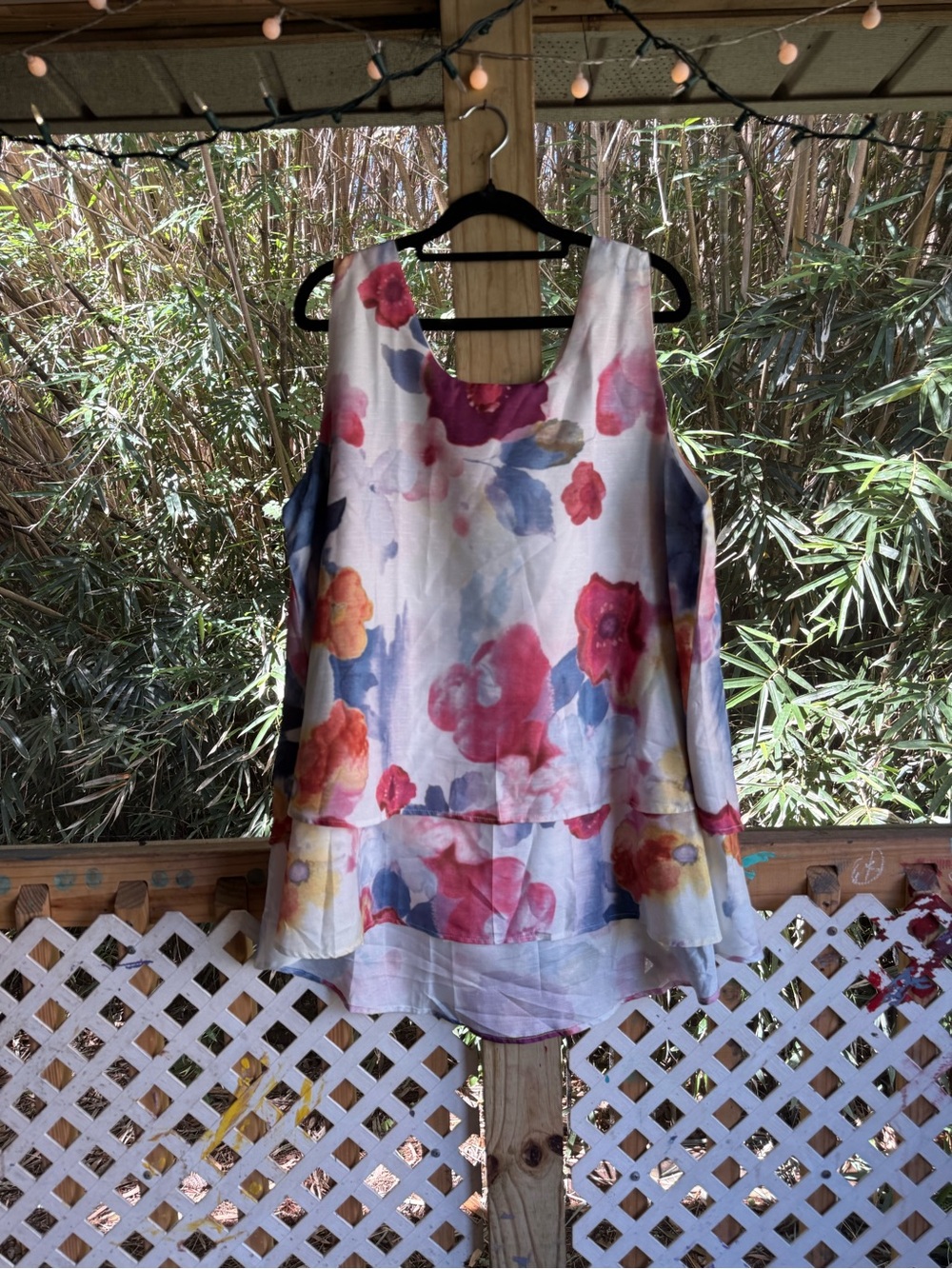 Floral Sleeveless Swing Top - White/Pink/Blue